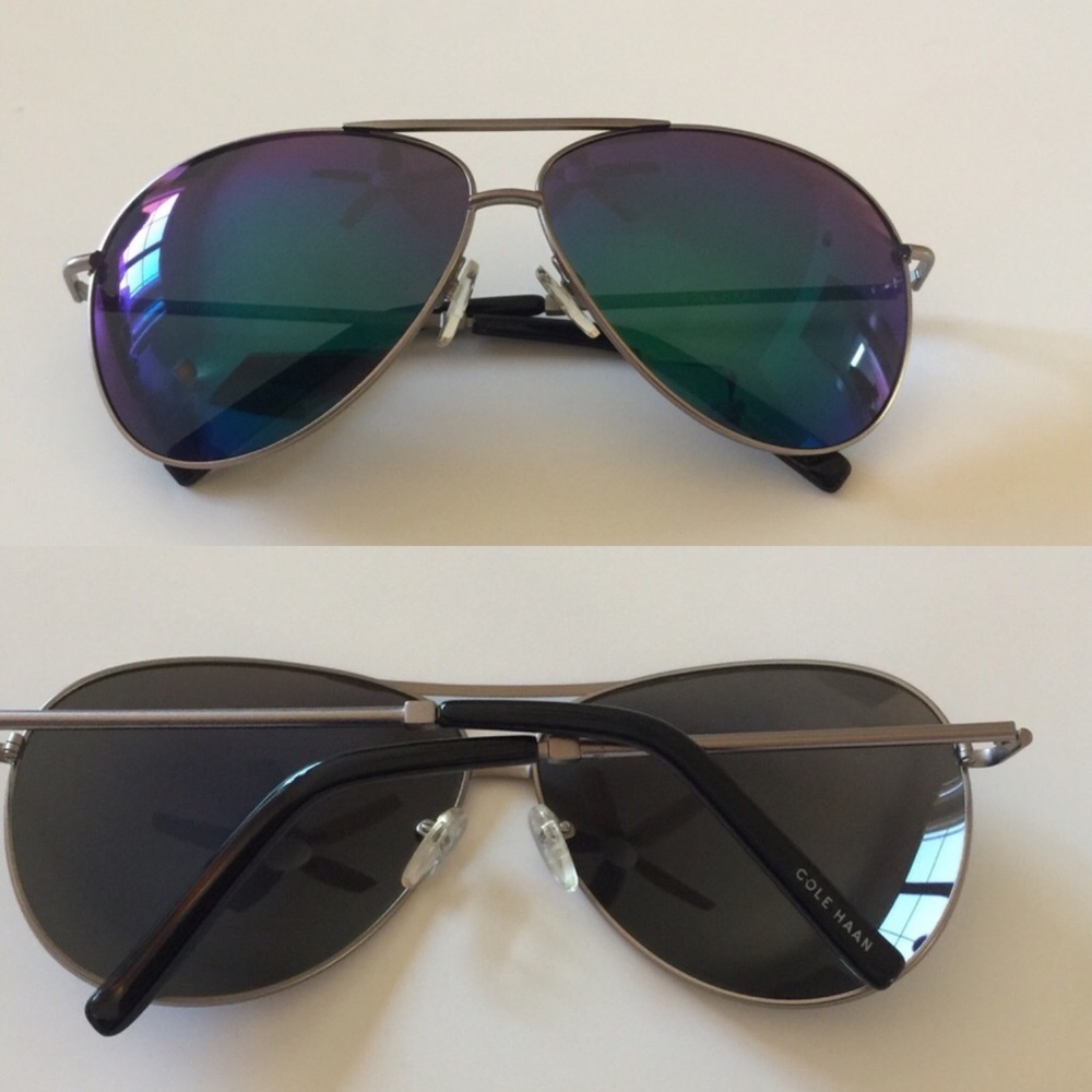 COLE HAAN C17069 PILOT SUNGLASSES BLUE GREEN MIRRORED NEW